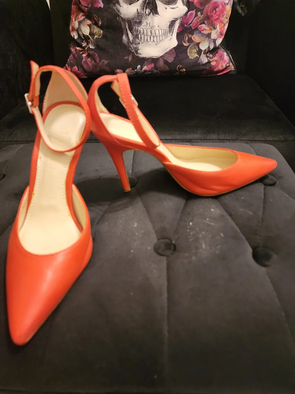 Colin Stuart Women’s Orange Pointed Ankle-Strap High Heels Size 7.5